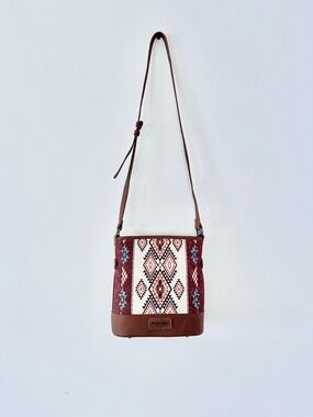 Wrangler Brown and Burgundy Woven Crossbody with Aztec Pattern